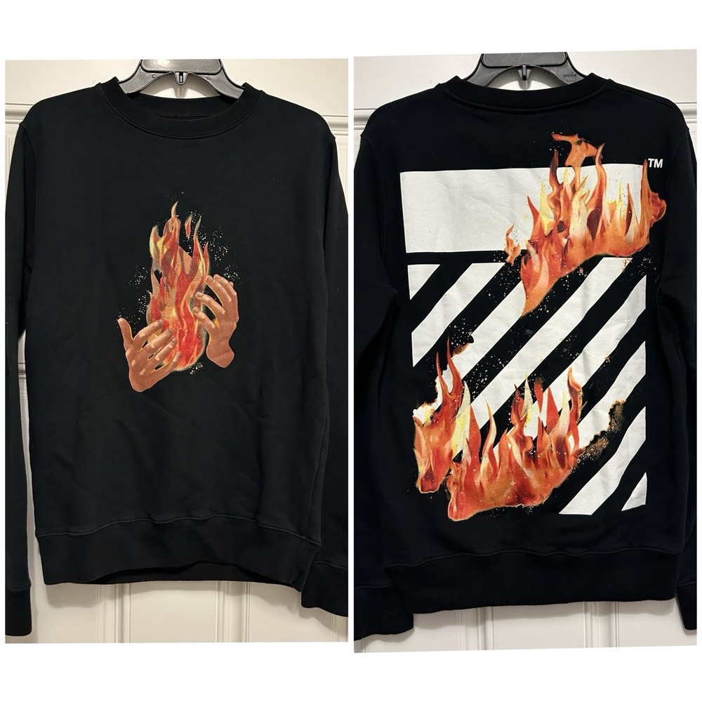 Off-White c/o Virgil Abloh Diagnonal Fire Hands Main Label Men's 2XS Crewneck